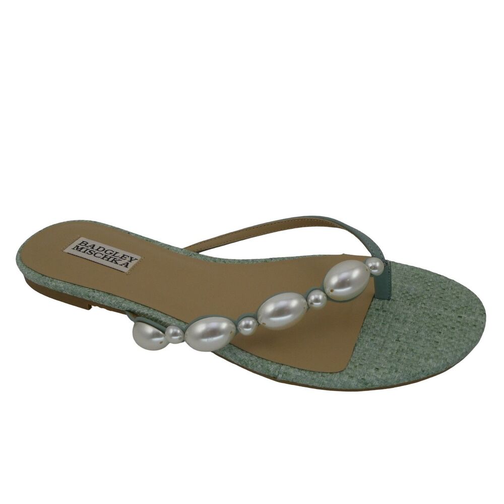 Badgley Mischka Sandals Women's US 10 Pearl Green Embellished Dyana Flip Flops